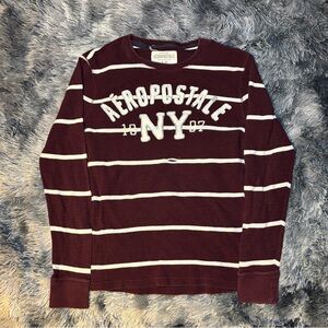 Aeropostale Maroon and White Striped Long Sleeve Tee